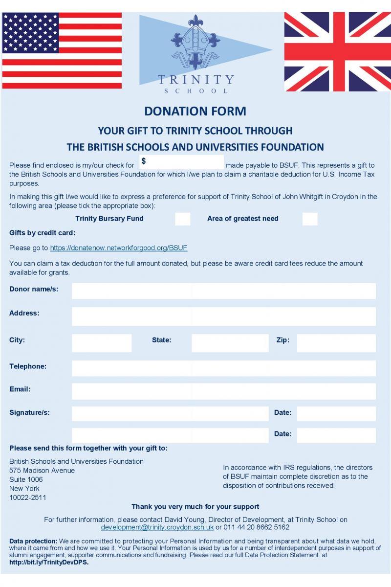This form is for processing donations form the USA by cheque.